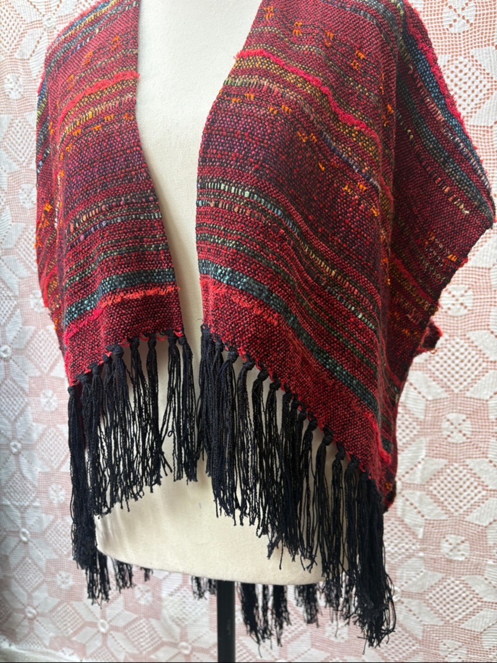 Handcrafted boho woven poncho wrap - Picture 3 of 7